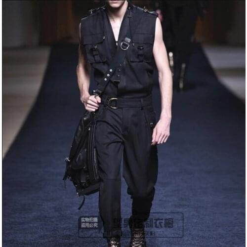 M-XXL new Europe wild America mens jumpsuit models show men loose British pants jumpsuits