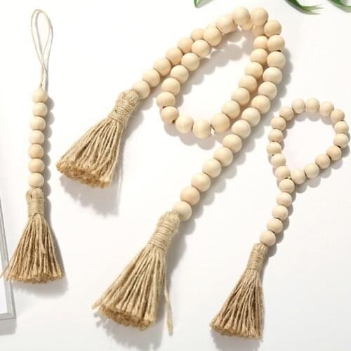 Macrame DIY Natural Wooden Bead Garlands Wall Hanging Boho Gift Home Deco Tassels Beads Jute Rustic Country Decoration Rattan