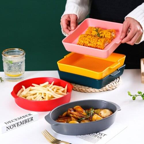 Nordic Binaural Ceramic Baking Pan Ins Western Restaurant Cheese Baked Rice Pizza Spaghetti Plate Household Creative Tableware