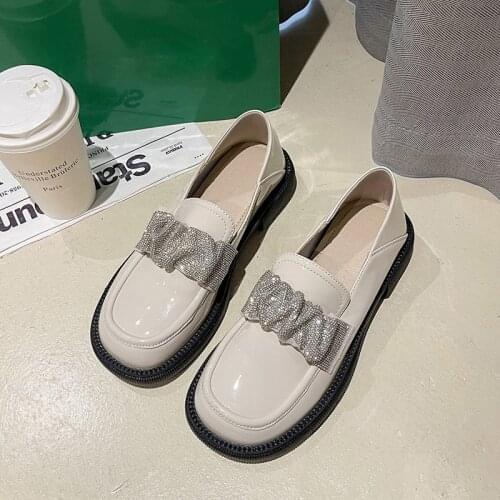 2021 Summer New British Style Round Toe Comfortable Breathable Rhinestone Loafers WomenS Shoes