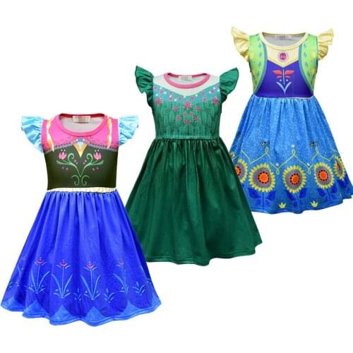 Snow Queen New Anna Elsa Fancy Dress Girls Printed Clothes Halloween Carnival Costumes Birthday Party Gown Kids Princess Dress