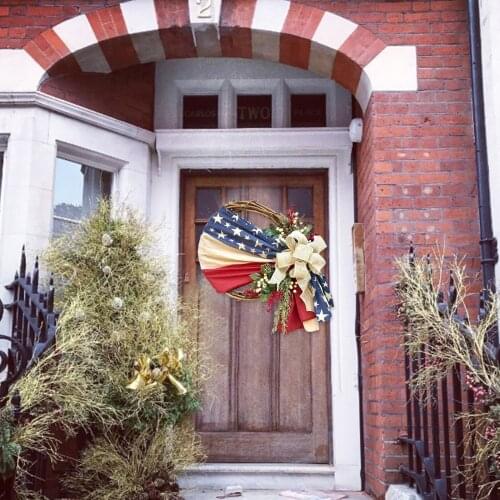 Independence Day Patriotic Wreath Artificial Garland Wall Hanging Decor Fleurs Wreath Patriotic Wreath Patriotic Flag Home Decor