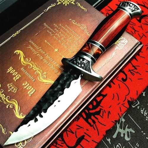 PEGASI hand forged black handle sharp tactical straight knife colored wooden handle fashionable outdoor jungle hunting knife