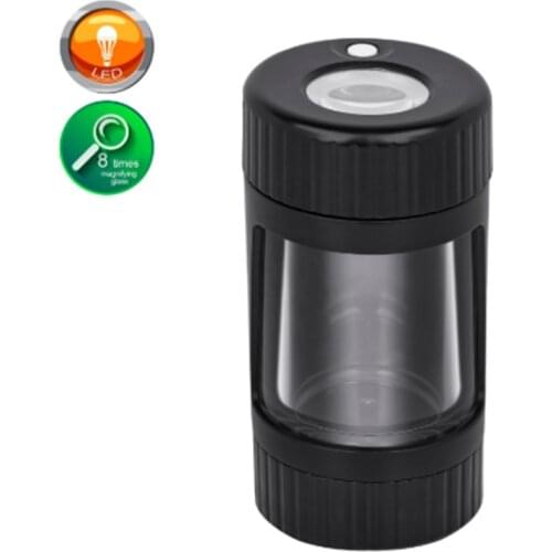 Rechargeable Air Tight Storage Herb Stash Container Magnifying Mag Led Plastic Jar Glow Jar with Smoking Pipe and Grinder