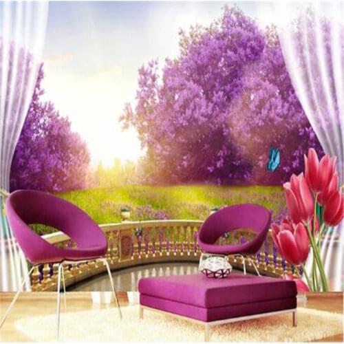 Custom Mural 3D Purple Lavender Wallpapers for Walls 3D Balcony Beauty Landscape Wall Covering Living Room Home Decor TV Wall