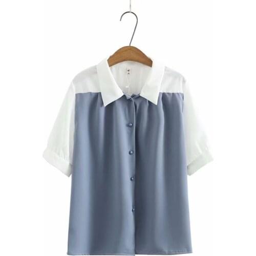 Plus Size XL-4XL Womens Summer Blouse Patchwork Button Up Short Sleeve Tops Ladies' Officewear A-line Blusas