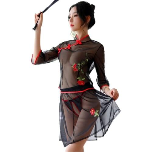 Sexy Chinese Style QIPAO Sleepwear Cosplay Costume Erotic Outfit For Woman Anime See Throught Babydoll Dress Sex Gift Nightgown