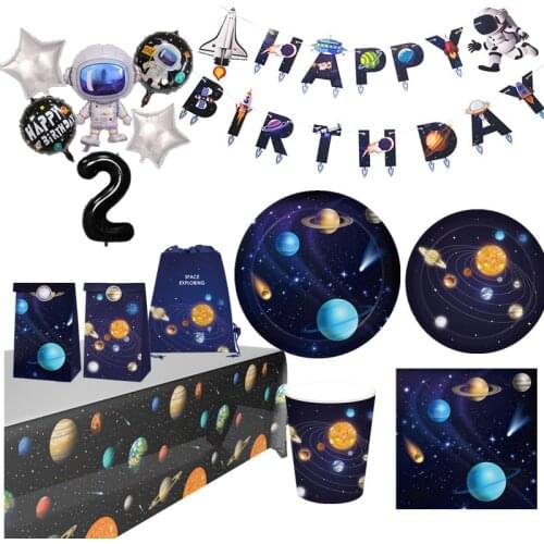 Solar System Outer Space Themed Birthday Party Decoration Paper Plate Cups Napkin Banner Whirls For Kids Planet Themed Party