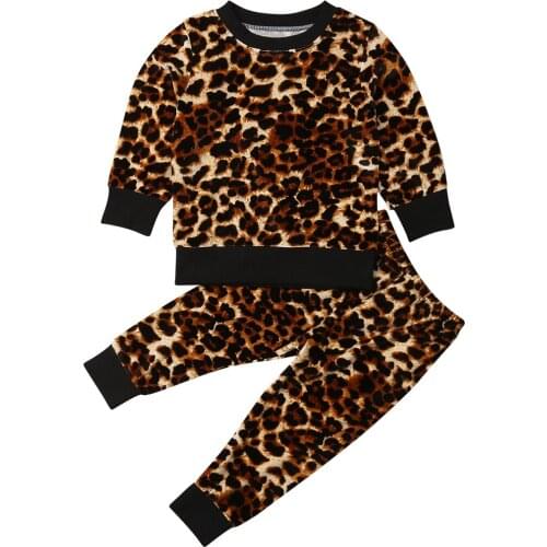 Citgeett Spring 2PCS Kids Baby Girls Autumn Tracksuit Clothes Sweatshirt Leopard Tops+Pants Outfits Casual Sets