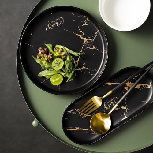 Nordic style dinnerware sets with golden vajilla black dinner set