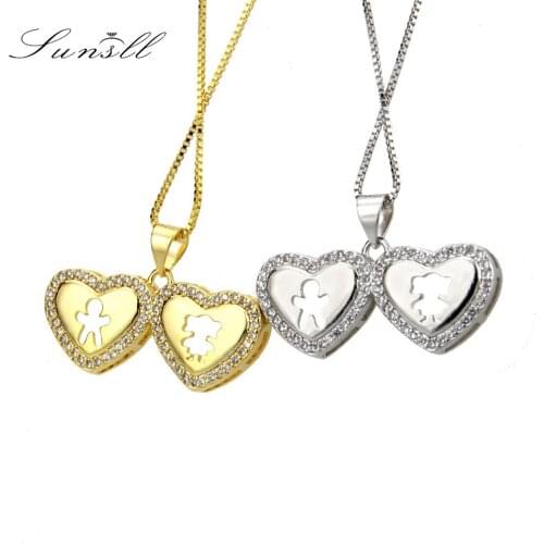 SUNSLL New gold/silver Color copper white cubic zirconia heart pendant necklace girl fashion party simple jewelry necklace gifts