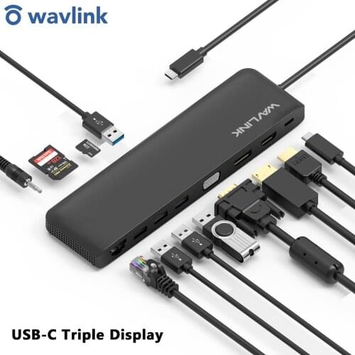Type C Triple Display 4K MST Docking Station USB-C USB3.1 Gen2 HDMIport DP VGA Power Delivery Up to 100W Gigabit Ethernet Dock