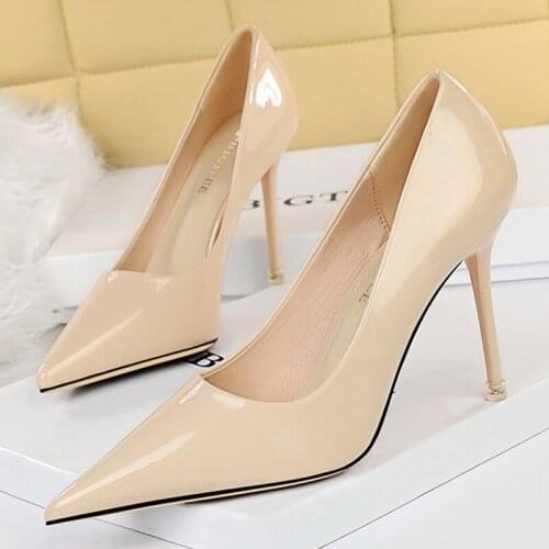 2021 Autumn Women 9.5cm High Heels Simplicity Pumps Lady Beige Nude Plus Size 43 Scarpins Valentine Stripper Luxury Party Shoes