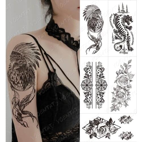 Waterproof Temporary Tattoo Sticker Indian Eagle Forest Flash Tattoos Feather Dream Catcher Body Art Arm Fake Tatoo Women Men