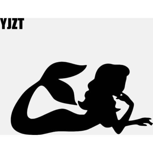 YJZT 16.9CM*8.7CM Mermaid Car Sticker Fish Girl Vinyl Funny Decal Black/Silver C24-0922