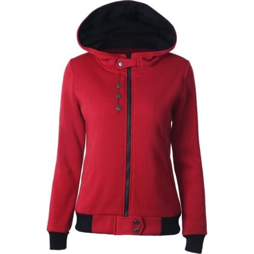 Spring Autumn Women Outwear Overcoat Hooded Zipper Button Jacket Plus Sizes Gothic Black Red Lady Sweatshirts Women Causal Coat