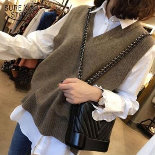 2021 Spring New Loose Oversize Pullover V Neck Sweater Vest Women Winter Knitted Sweater Vest Sleeveless Warm Sweaters Casual