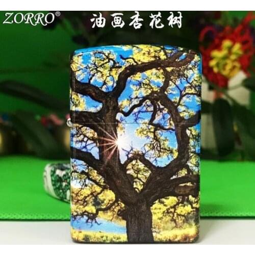 ZORRO Apricot blossom tree oil painting Kerosene gasoline petroleum oil cigarette lighter High-end color printing igniter gift