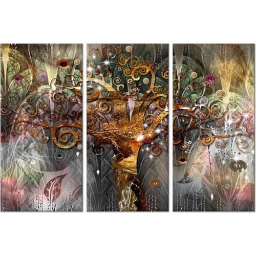 3 Pieces /Set Gold Tree 5D Diy Diamond Painting Full Square Round Drill Tribe Wall Stickers for Living Room DecorationZP-3981