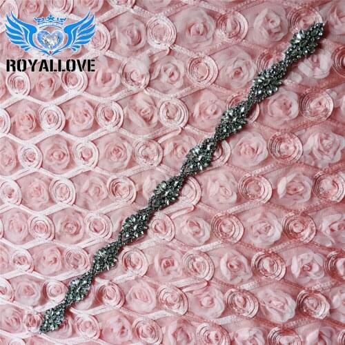 30pcs) Wholesale Hand Beaded Rhinestone Applique Crystal with black nickle claws Sew On For Bridal Wedding Dress Sash 47.5cm L