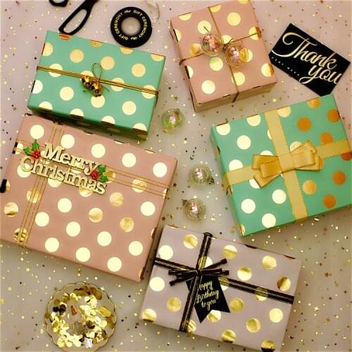 5pcs Gold Dot Print Christmas Gift Wrapping Papers Craft Papers Crafts Supplies Christmas Decor for Home