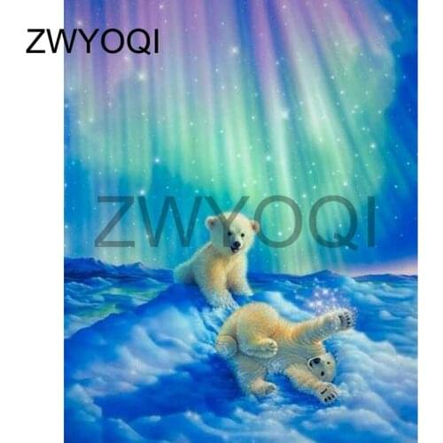 Full Round Diamond embroidery Bear animal Full Square Diamond painting Cross stitch Bear animal snow DIY 3D Diamond mosaic Bear