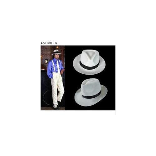 B-8139 White Authentic Hat Black Contrasting Woolen Fedoras Cap Elegant 100% Wool Vintage Cowboy Cap Jackson Wool Hat