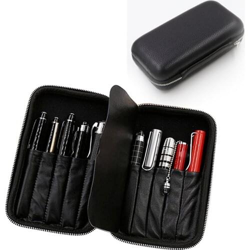 Genuine Leather Fountain Pen Case Cowhide Black 10 Pen Holder Case
