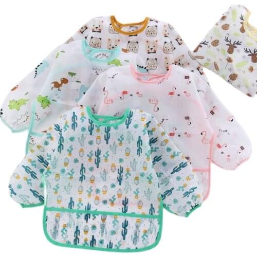 Baby Bibs Waterproof Cartoon Cute Elk Infant Eating Baby Sleeve Apron For Boys Bibs Children Painting Burp Clothes aby Stuff