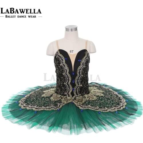 Black Green La Esmeralda Pancake Tutu Women Professional Ballet Tutu Stage Costume Platter Kids Girls JY003B