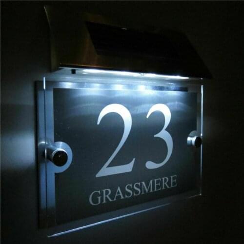 DIY House Number MODERN SOLAR LIGHT LED House Signs Plaques Door Numbers 1 - 9999 street Name