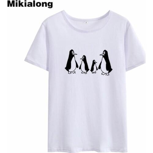 Mikialong Harajuku Kawaii Penguin Graphic Tees Women T Shirts 2018 Funny Summer Tops Casual Short Sleeve T-shirt Women
