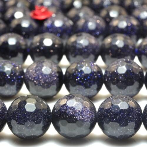 Blue Sandstone Goldstone Faceted Round Loose Beads Wholesale Gemstone Semi Precious Stone Bracelet Necklace Diy Jewelry Making