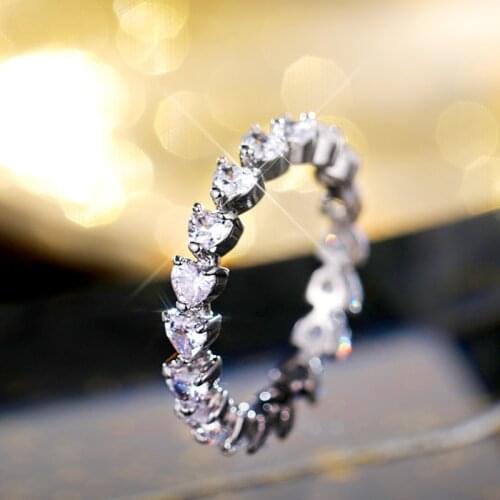 Huitan Simple Stylish Promise Love Rings Women Heart Cubic Zirconia Fashion Accessories for Party Daily Wear Statement Jewelry