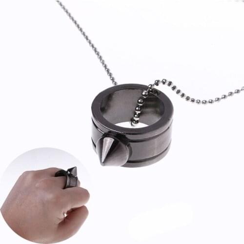 Tungsten Steel Self Defense Supplies Ring Women Men Safety Survival Finger Ring with Chain Tool