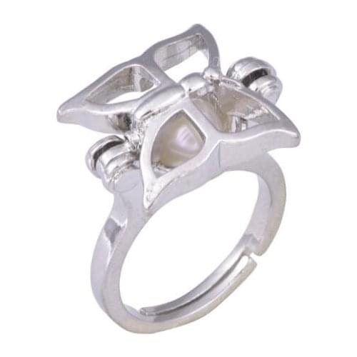 Cage Ring fit for 6-8mm pearls beads sliver plated pealr cages ring adjustable size pearl live party bulk price 5pcs/lot N134