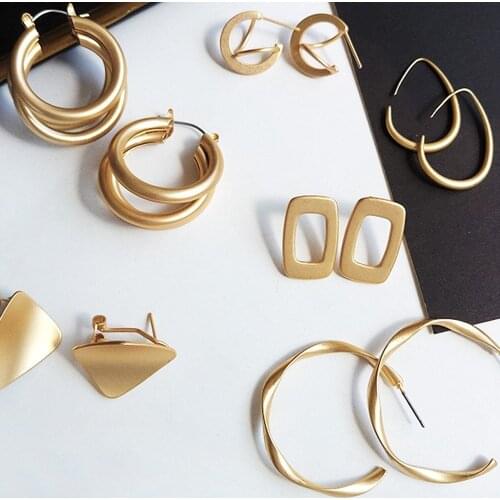 Korean earrings gold metal geometric earrings for women hoop statement earrings 2021 fashion metal earrings for party wedding