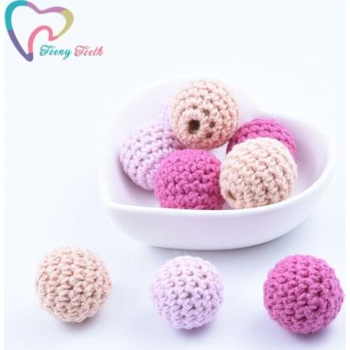 50 PCS 16 MM Round Crochet Wooden Beads Knitting Cotton Balls For DIY Decoration Baby Teether Jewelry Necklace Toy