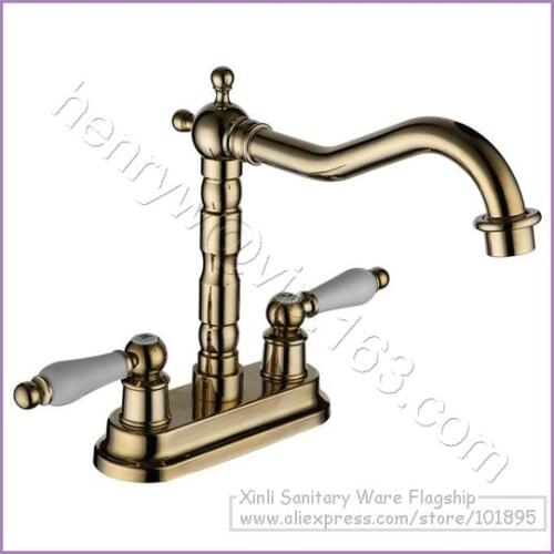 L16309 - Luxury Deck Mounted Hot & Cold Water Brass Double Handle Basin Mixer