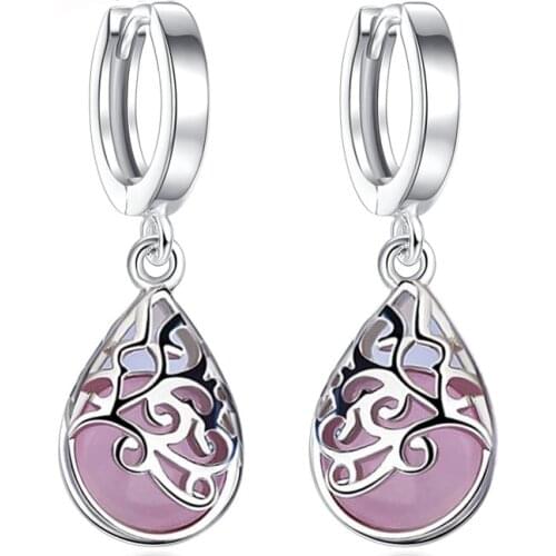 Trendy Hollow Women quality Moonlight Opal Stone Drop Earrings pendientes oorbellen boucle d'oreille femmes