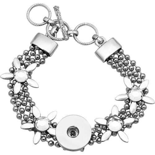 Fashion SG0104 Beauty Flowers Alloy charm snap Bangle bracelet 25CM fit 18MM snap buttons jewelry