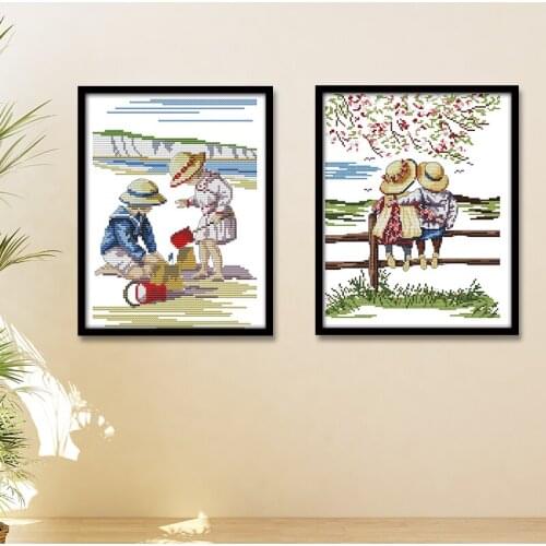 Cross stitch kit embroidery needlework set boy and girl painting decoration hanging in the wall bordado embroidery cross stitch