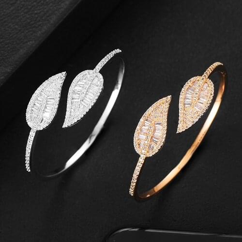 GODKI Luxury Leaf Bangle Ring Sets Cubic Zirconia CZ Dubai Bridal Jewelry Sets For Women Wedding brincos para as mulheres 2020