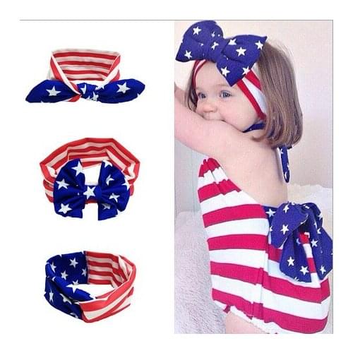 2016 new Infant Toddle Baby Kids Girls Children Rabbit Ears Hair Band Bow Twist Head Wrap Turban Knot Flag Headband 4th of July