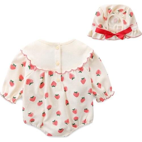 2021 Autumn New Printed Hat Romper Newborn Baby Girl Clothes