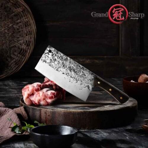7.8'' Full Tang Carbon Steel Kitchen Knife Forged High Quality Slicing Butcher Cleaver Knife Handmade Chef Knives Grandsharp