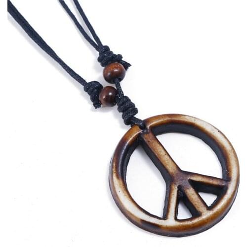 Charm Black Rope Chain Chokers Necklace Vintage Resin Anti-War Peace Sign Symbol Pendant Necklace Fashion Jewelry Gifts Hot Sale