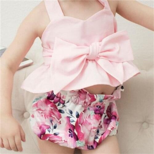 Newborn Toddler Infant Baby Girl Clothes Bowknot Tops+Foral Shorts Outfits Sets Cotton Printing Floral Fashionable Suits