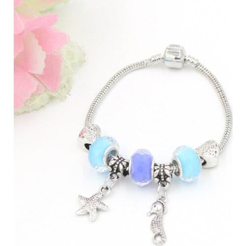 6PCS/Lot Wholesale DIY Jewelry Bracelet European Bead Ocean Beach Style Seahorse Starfish Charm Bracelets for women Pulsera DIY