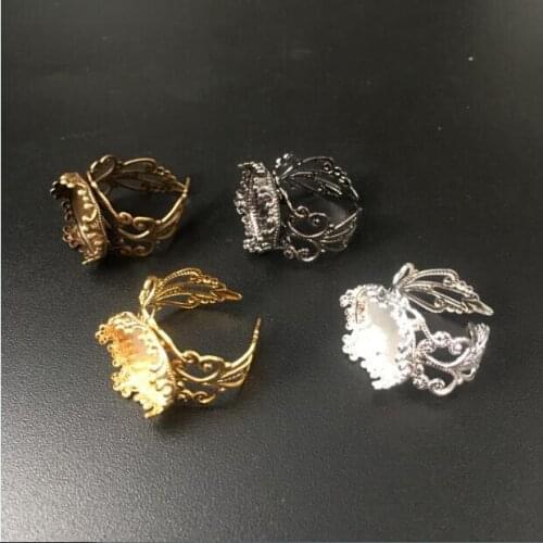 6 color 15mm blank ring base Round Crown and Heart Base ,brass plated bezel ring blanks with a cutout band, adjust ring